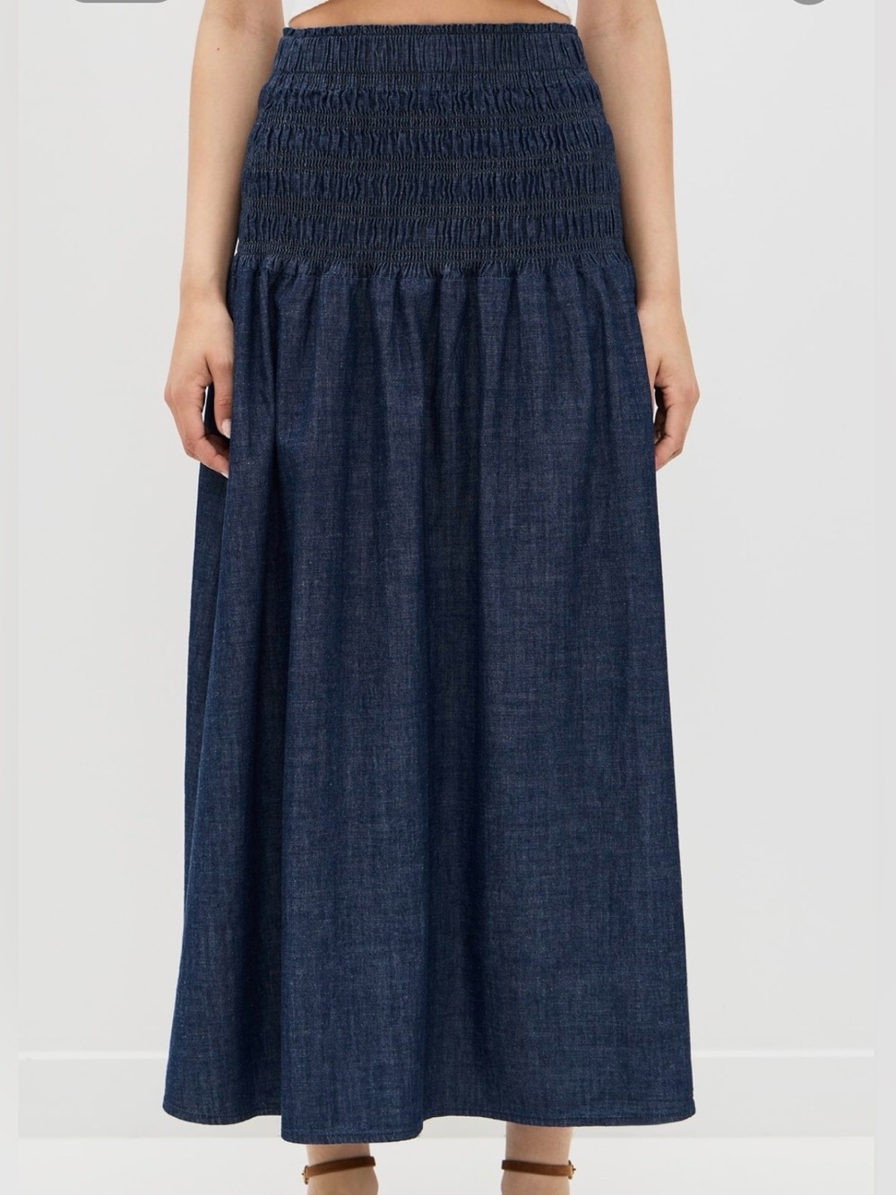 Madewell Smocked Waist Dark Blue Denim Maxi Skirt